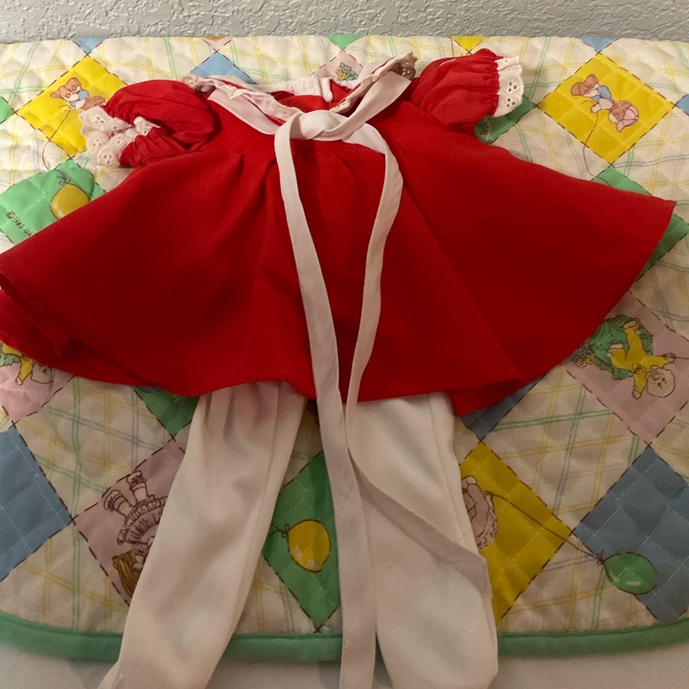 Vintage Cabbage Patch Kids Red Swing Dress & Tights OK Factory